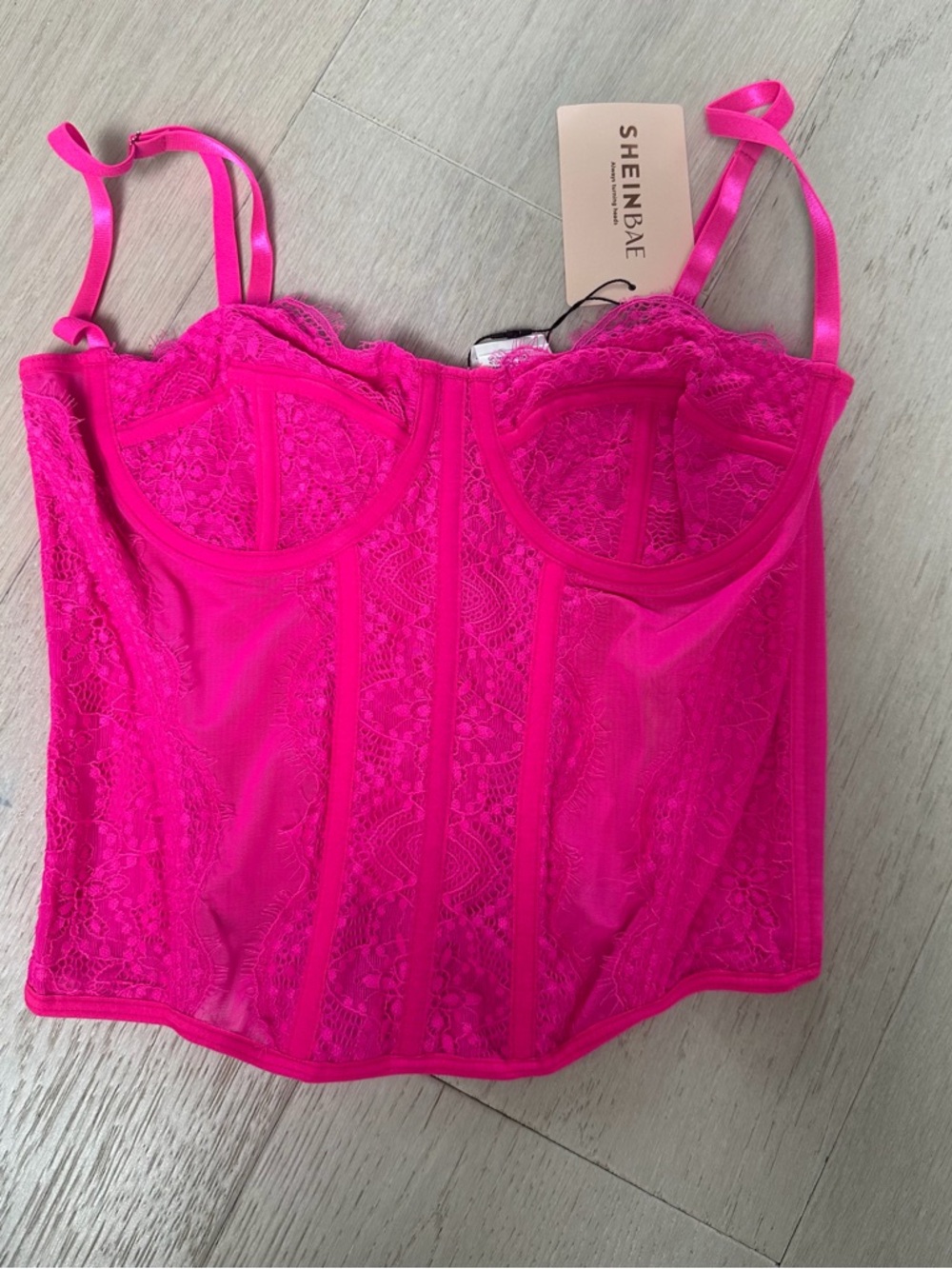 SHEIN Bright Fuchsia Lace-Trim Bustier Top